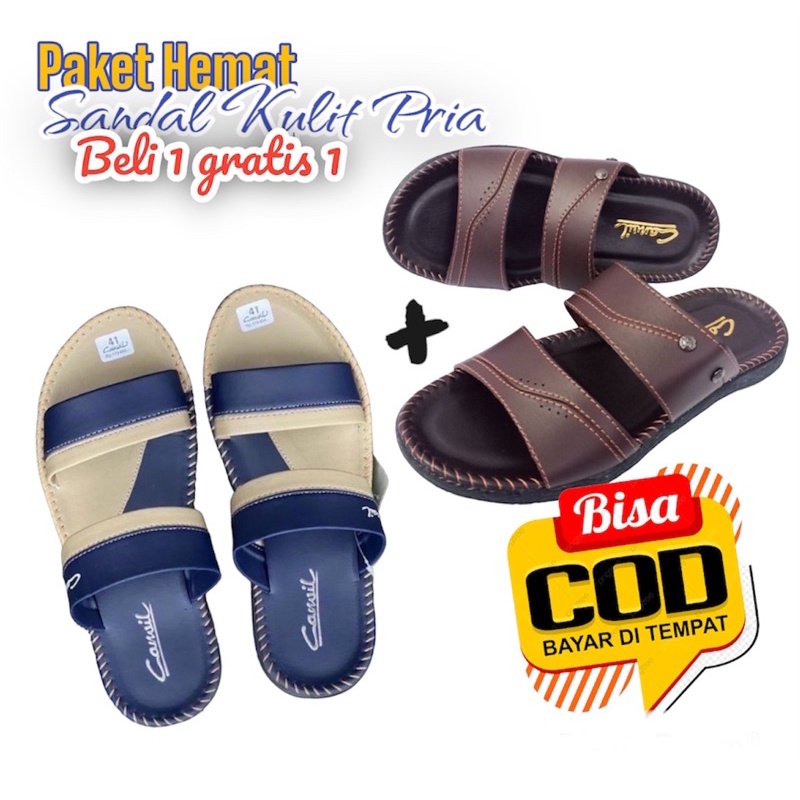 Sandal kulit Pria Beli 1 Gratis 1 paket hemat