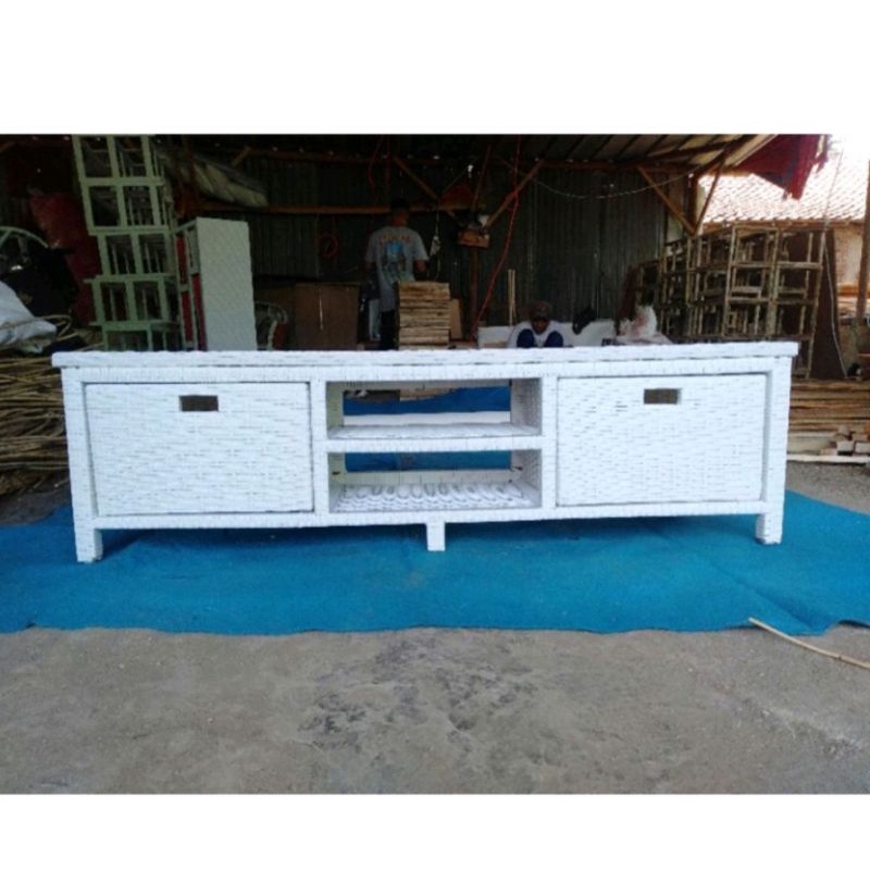 RB Lemari Rotan Sintetis 2 Laci DVD Meja TV Minimalis Lemari Plastik Rak Susun Serbaguna Murah