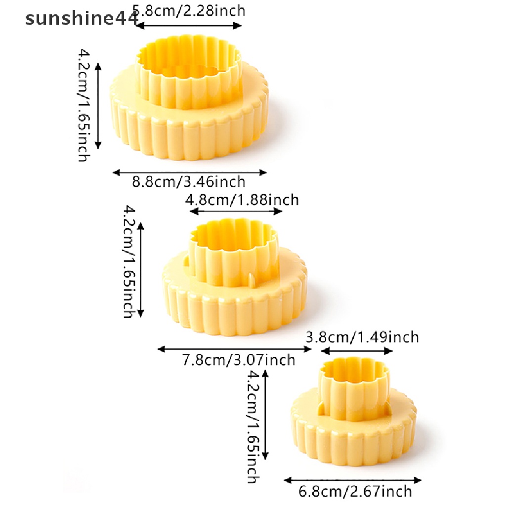 Sunshine 3Pcs/Set Cetakan Biskuit Bulat Fondant Pastry Cutter Alat Baking Cookies Mold.