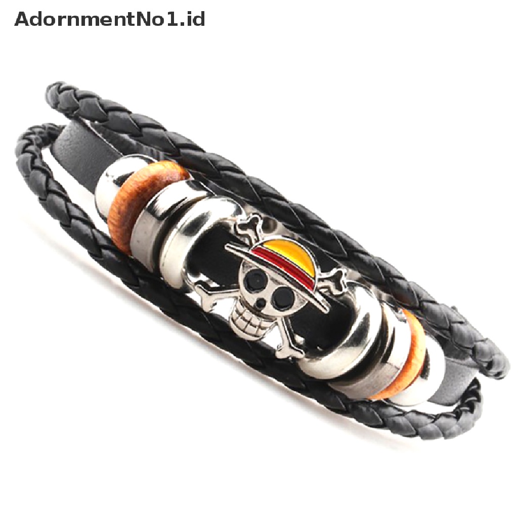 [AdornmentNo1] Gelang Bajak Laut Pria Wanita Punk Hitam Kulit Braided Bracelets Bangles Anime [ID]