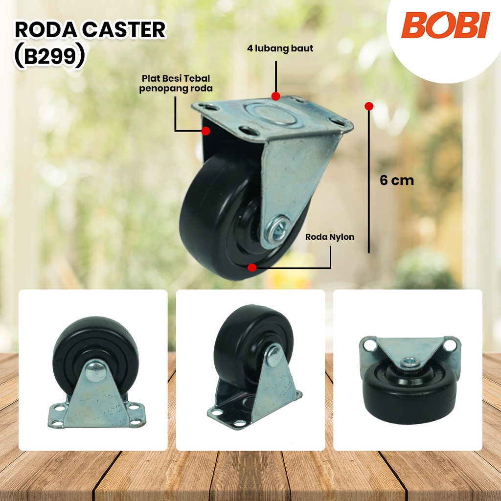 Roda Caster PVC NYLON // Roda Etalase Lemari 1,5 inch // Roda Serbaguna BOBI - Warna Random