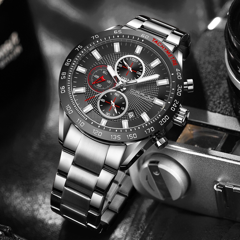 CRRJU Jam Tangan Tahan Air Untuk Pria Top Brand Luxury Men Watch Fashion Business Sports Quartz Chronograph Jam Tangan