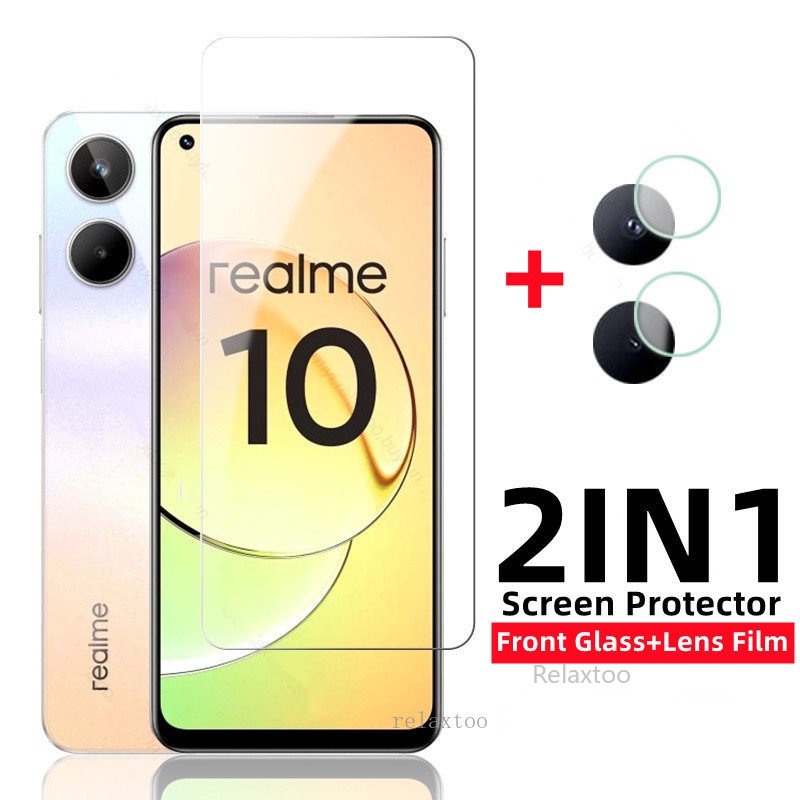 Pelindung Layar Bahan Tempered Glass Realme 10 4G Realme 10 Pro Realme 10 Pro Plus Paket 2 in 1