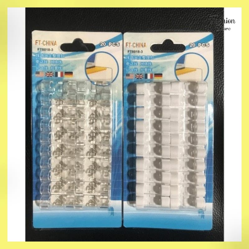FS-KLIP KABEL ORGANIZER ISI 20PCS / PENGIKAT/PERAPIH KABEL TEMPEL DINDING