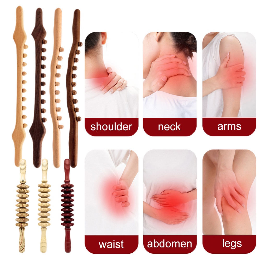 Tongkat Gua Sha Massage Stick 10 Manik-Manik Bahan Kayu Untuk Terapi Leher Bahu Punggung