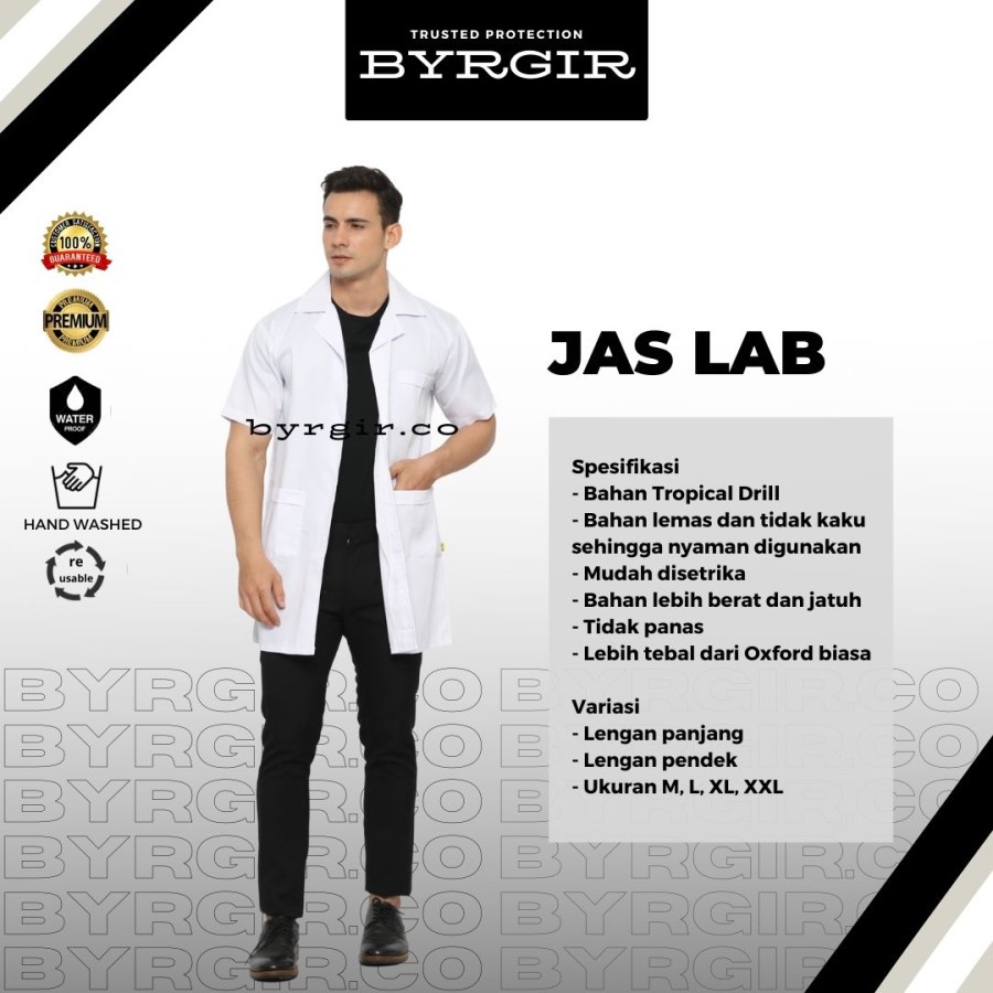 BYRGIR Jas Lab APD Baju Laboratorium  Lengan Pendek Baju RS Praktek Praktikum Lengan Panjang Jas Rumah Sakit Sneli Koas