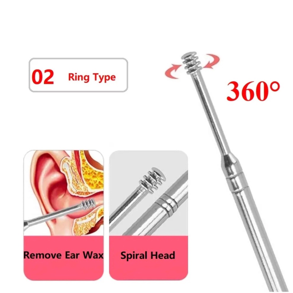 Korek Kuping Alat Pembersih Kotoran Telinga Ear Wax 5 in 1 Stainless Steel Besi Earwax