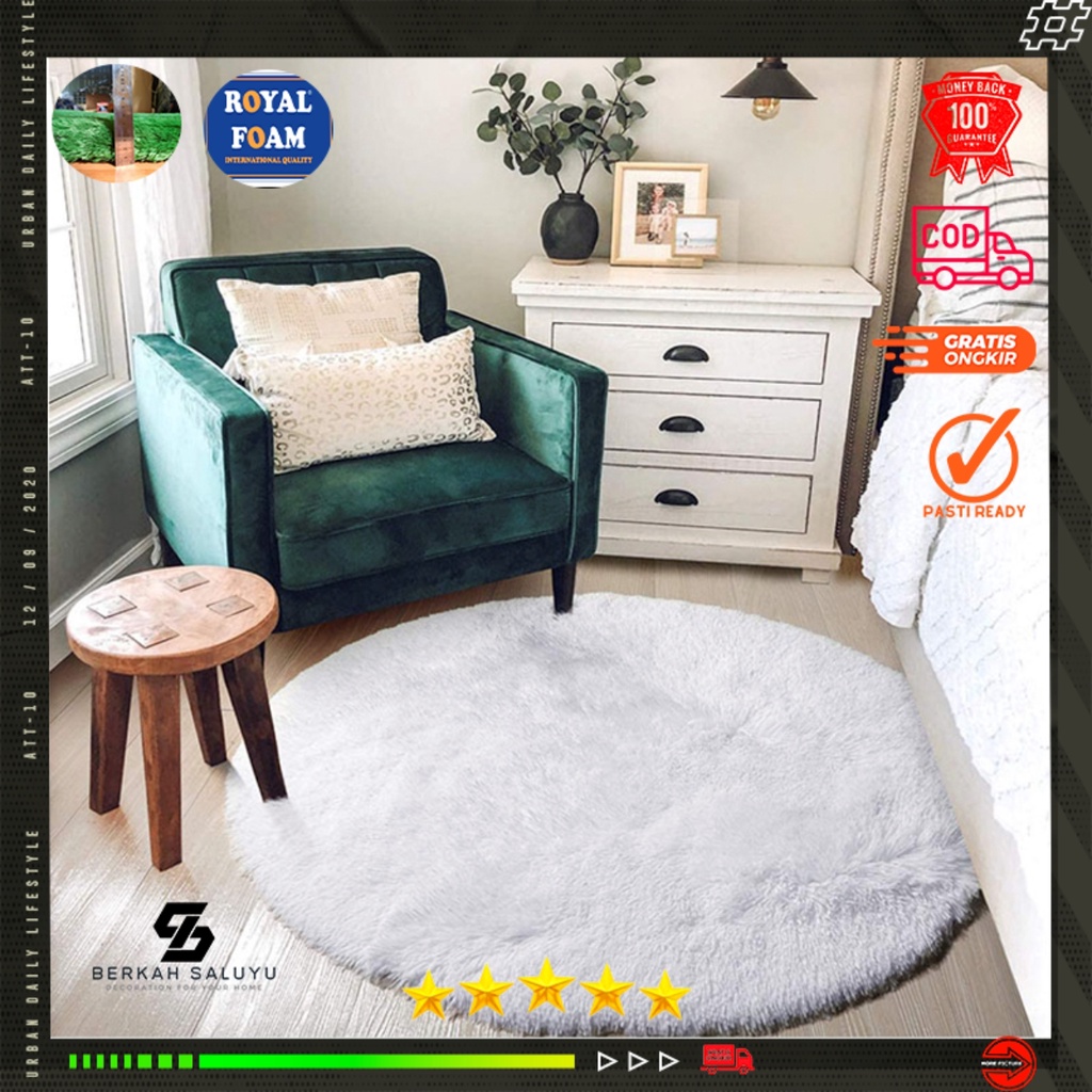 Karpet bulu bulat diameter 100 tebal 4.5cm isi busa Royal foam