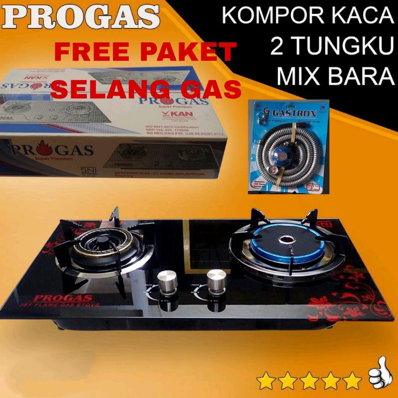 Progas , kompor , Gas , 2 tungku , Infra Red , Mix Bara, Tanam , kaca