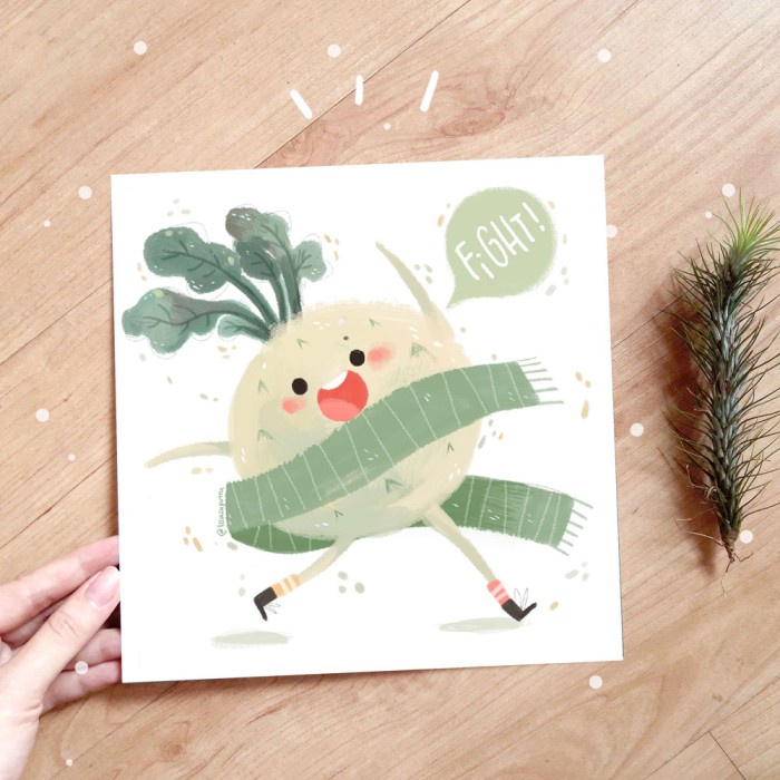 

Card Artprint Mini Poster Veggie Series Daikon Lucu Fight 20X20 Cm
