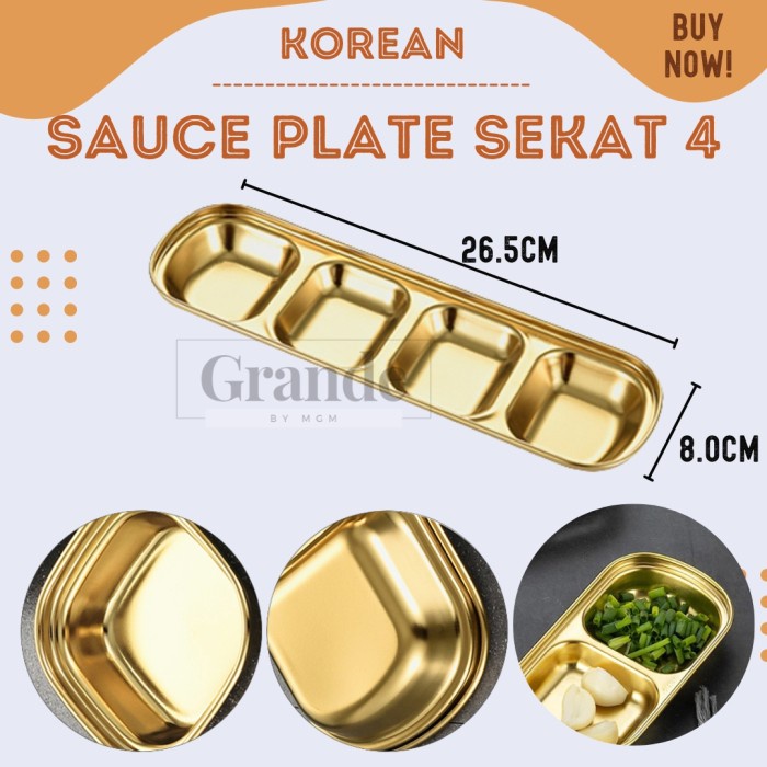 SEKAT 4 Tempat Saos Korea Stainless Gold Sauce Plate emas TEBAL