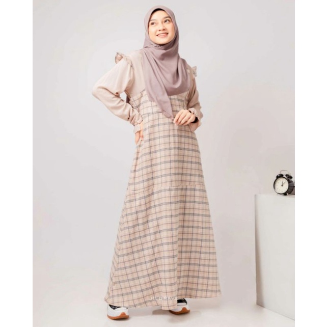 HARU OVERALL JILBRAVE | Feminine Casual Overall motif kotak-kotak dengan Adjustable Button pada rok