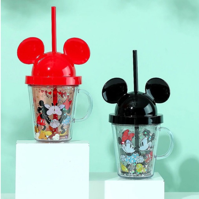 MINISO Mickey Donald Disney Tumbler Minum dengan Sedotan