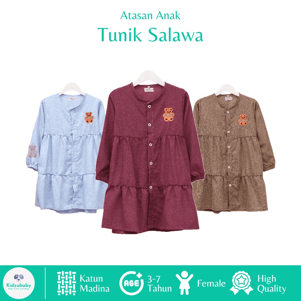 Tunik Anak Perempuan Umur 3-7 Tahun |Tunik Anak Perempuan Korea|Long Tunik Salwa Lengan Panjang Katu