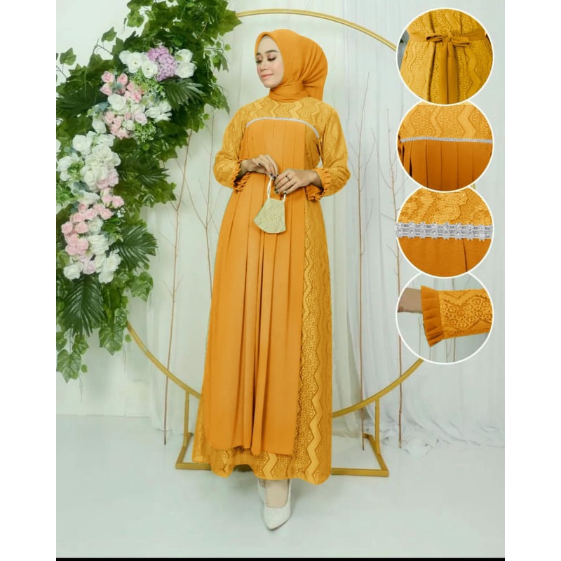 Baju Pesta Gamis Brukat Wanita Muslim Adem Mewah Elegan Modis Kondangan Trandy Model Terbaru Lebaran