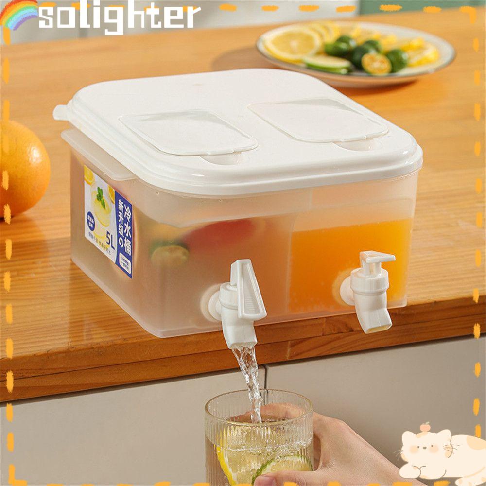 Solighter 5L Water Jug Dengan Keran Ganda Baru Musim Panas Wadah Air Minum Aksesoris Dapur Rumah Tangga Juice Decanter