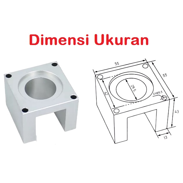 [HAEBOT] Bracket Base Mount Motor Stepper Nema 23 57 Dudukan Aluminium CNC Router Hitam Putih Fixed Mounting Seat 57mm