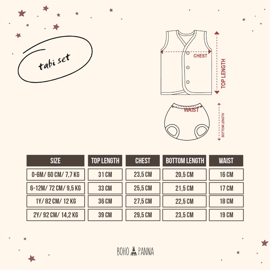 BOHOPANNA Tabi Set Setelan Bayi 0-2 Tahun