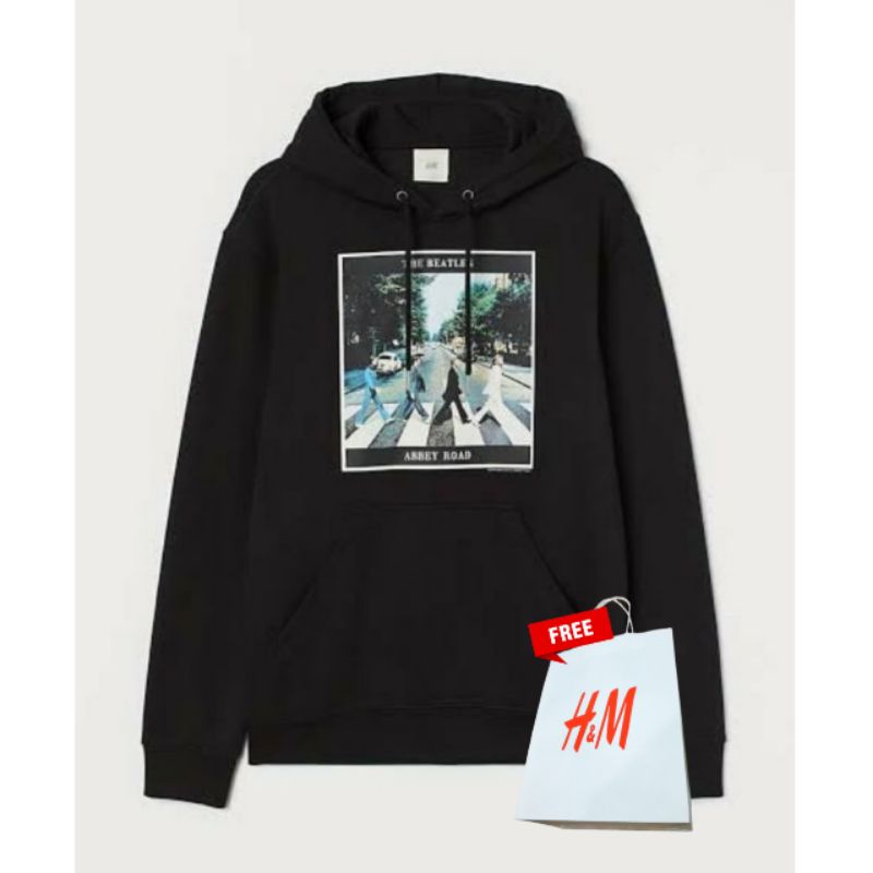 Hoodie Pria Wanita Hitam The Beatles Abbey Road Black Free Paperbag