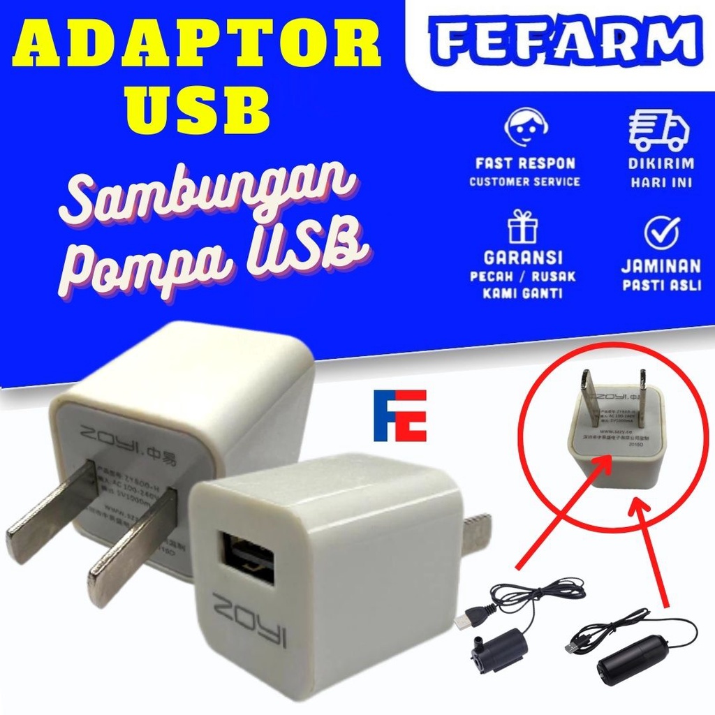 Kepala Charger Adaptor Charger Pompa Celup USB Premium Quality FEFARM