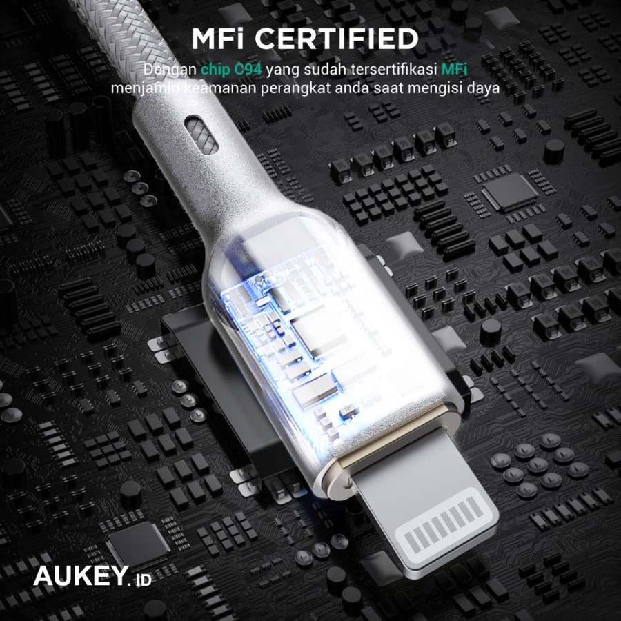 Aukey Cable Braided Nylon Type C to Lightning MFI - 1.8m - 501677 - CB-NCL2 - Garansi Resmi 2 Tahun