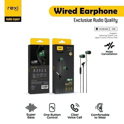 Earphone REXI Metal AI03-K In-Ear Handsfree 3D Stereo Sound Original Rexi AI03K hendset