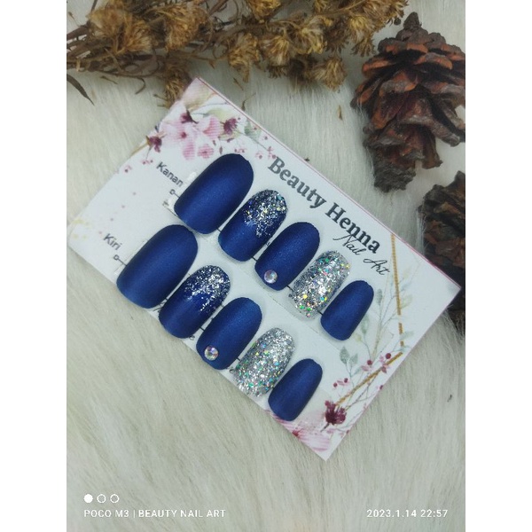 GROSIR 10 set kukupalsu  NAVY OVAL 10 PCS HIASAN GLITER CANTIK LENGKAP DGN LEM JELL. NAIL BY HAFIZA