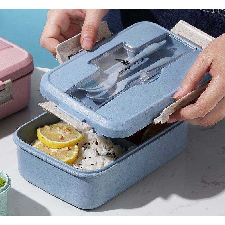 [BS] KOTAK MAKAN BEKAL BEKEL LUNCH BOX JERAMI SET SENDOK GARPU SUMPIT SERBAGUNA