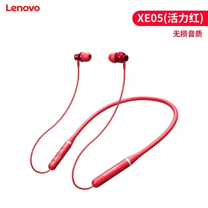 headset bluetooth Lenovo - Headset Wireless Bluetooth XE05 Magnetic Sport ORIGINAL - Merah(D3K2) Han