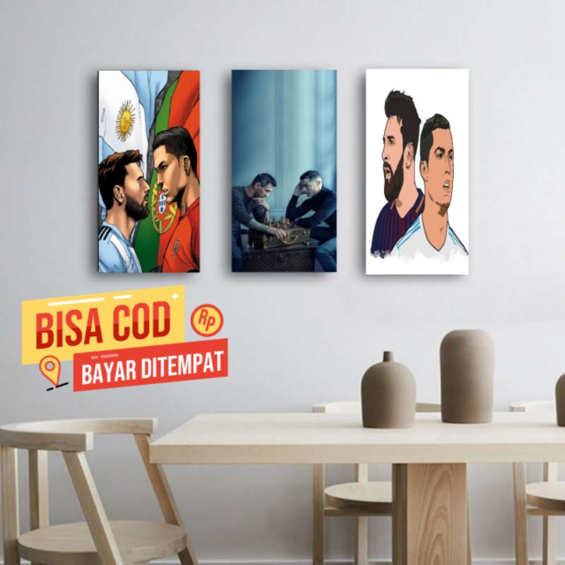 Dekorasi dinding Poster Kayu Goat Messi Ronaldo