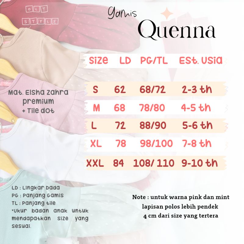 Ollet Gamis Quenna Set Jilbab Gamis pesta lebaran anak
