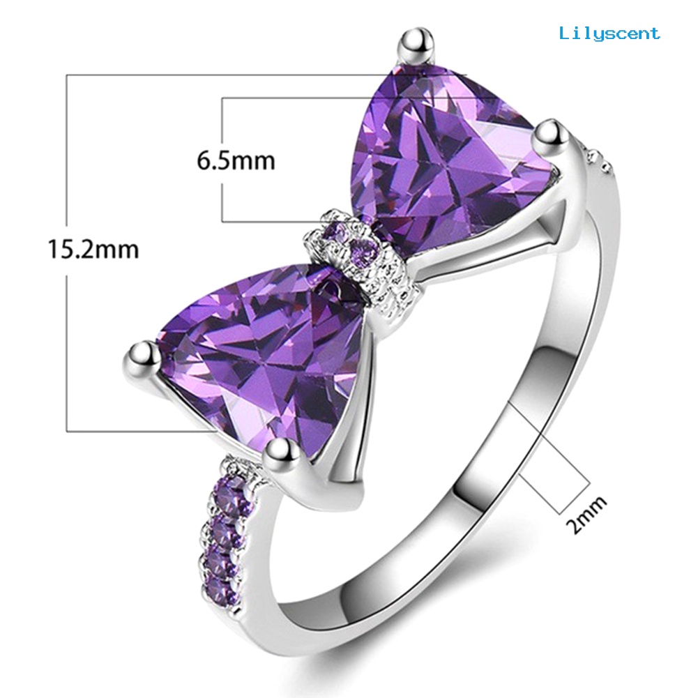 [LS] Pernikahan Pesta Pertunangan Ikatan Simpul Amethyst Imitasi Bertatahkan Jari Cincin Perhiasan Pengantin