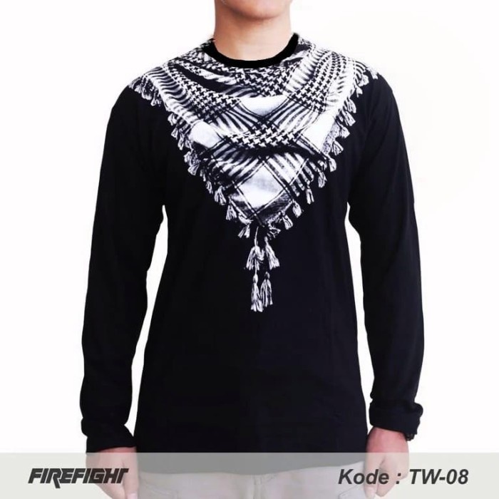 LENGAN PANJANG SORBAN - Baju kaos muslim koko pria lebaran sorban 3D (F6I0) Hitam Putih Jet Black Ha
