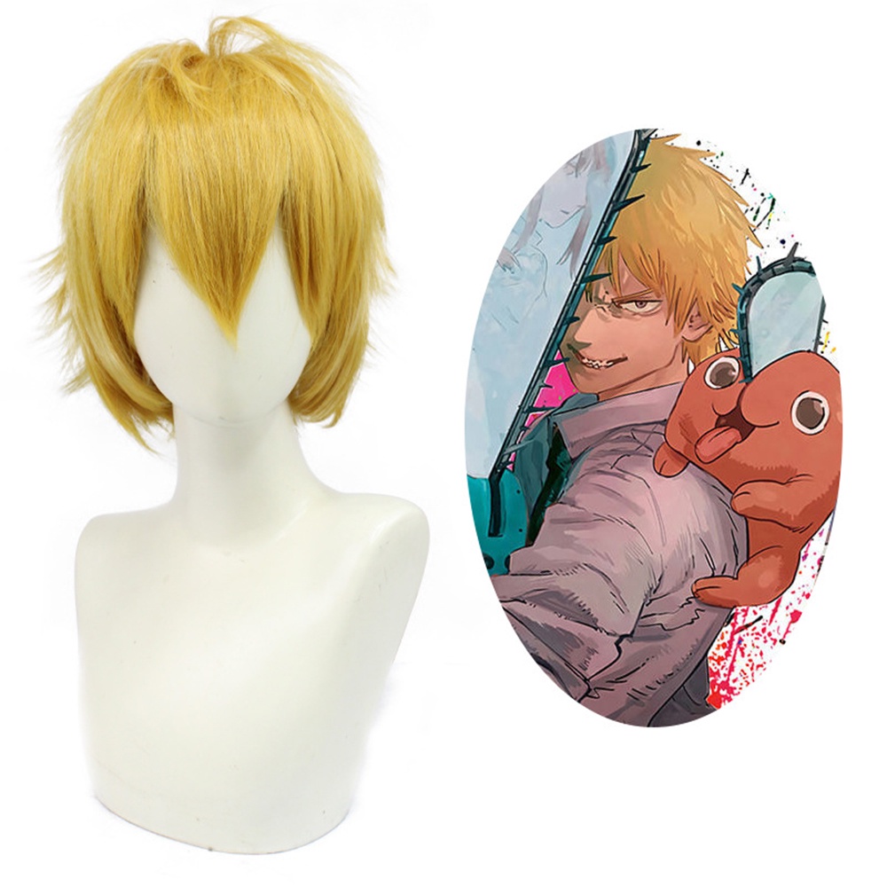 [COD Tangding] Chainsaw Man Karakter Anime Jepang Cosplay Wig Rambut Emas Wig Aksesoris