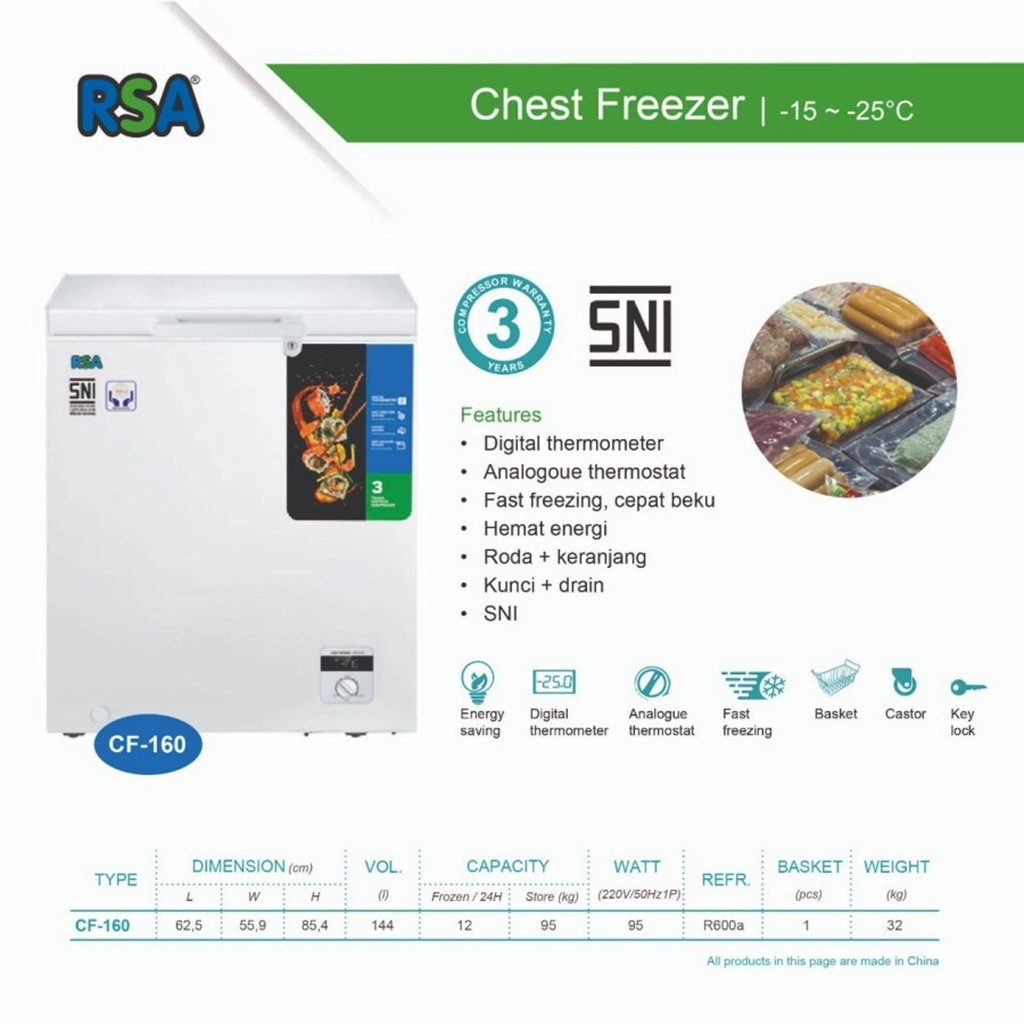 RSA Chest Freezer / Freezer Box [144 Liter] CF 160