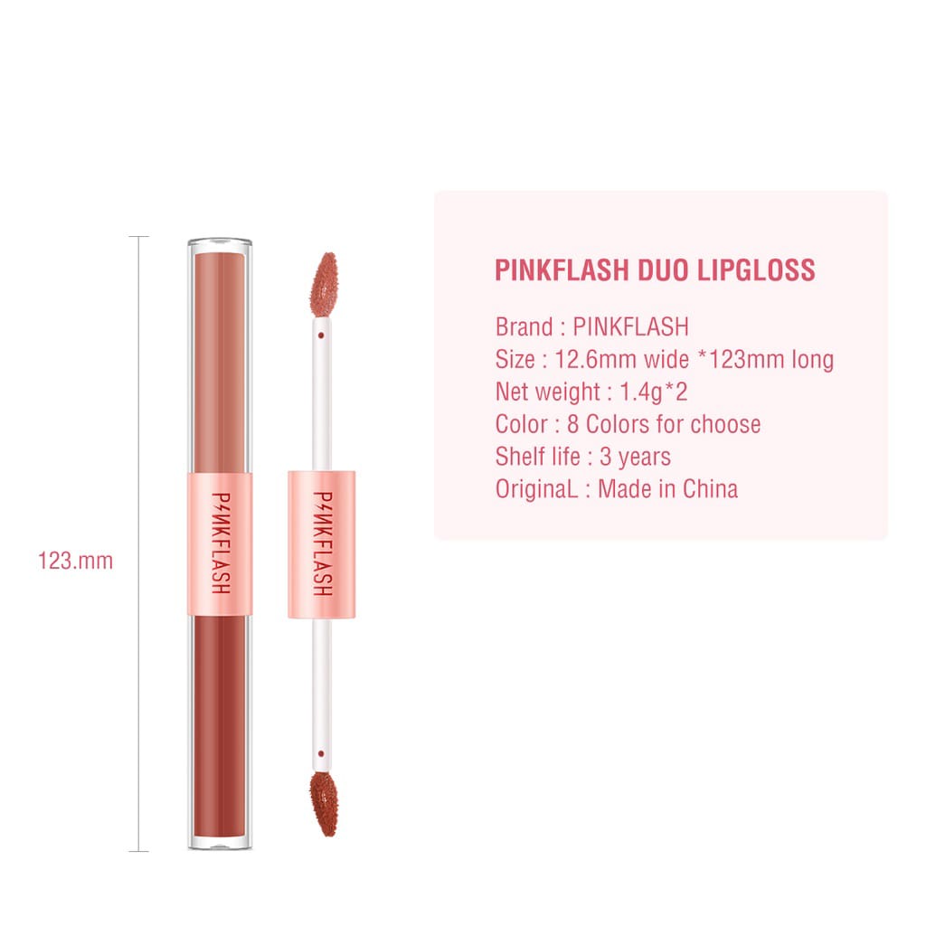 PINKFLASH DUO LIPGLOSS / PINKFLASH DoubleSense 2 IN 1 Dual-ended Lipstick ombrelips Liquid Matte lipstik Velvet Tint Lightweight High Pigment Lasting Kosmetik Arjuna