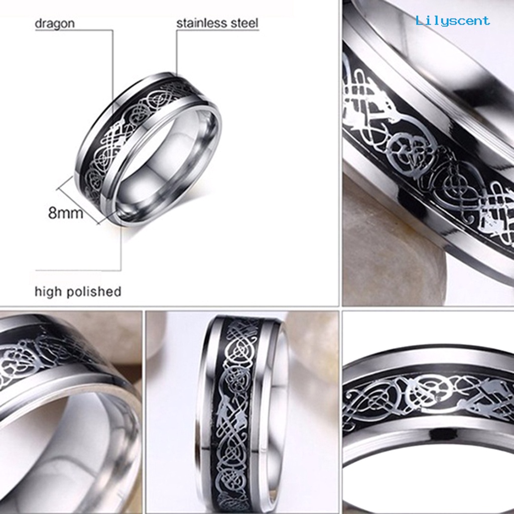 [LS] Unisex Pola Naga Berlian Imitasi Cincin Baja Titanium Pertunangan Perhiasan Hadiah