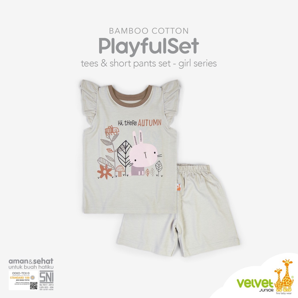 Velvet Junior Setelan Kaos Anak Perempuan - Bamboo Cotton Girls Ruffle Tees &amp; Shorts Set / Ruffle T shirt &amp; Celana Pendek Autumn