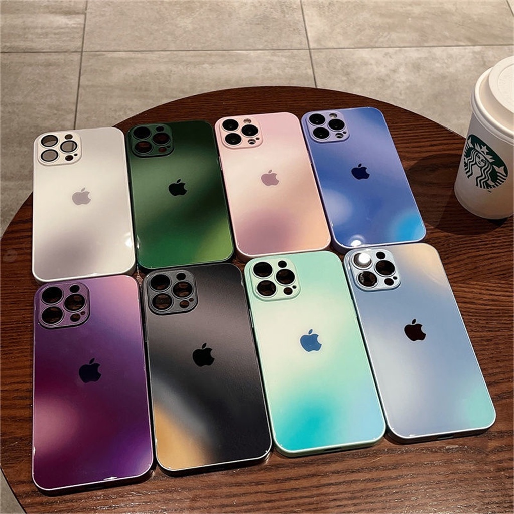 Casing Lensa Perlindungan Kamera Mewah iPhone 14 Pro Max Plus Casing Iphone13 12 11 Pro Max Kaca hard back cover Dengan logo Apple aesthetic case Perlindungan shockproof Tertutup Penuh