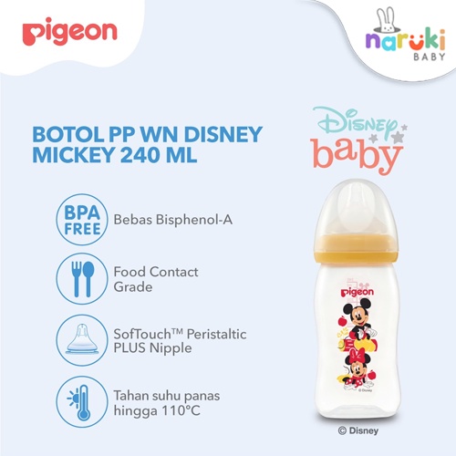 Pigeon Botol susu PP Wide Neck Motif Baby Disney Mickey 160ml 240ml Limited