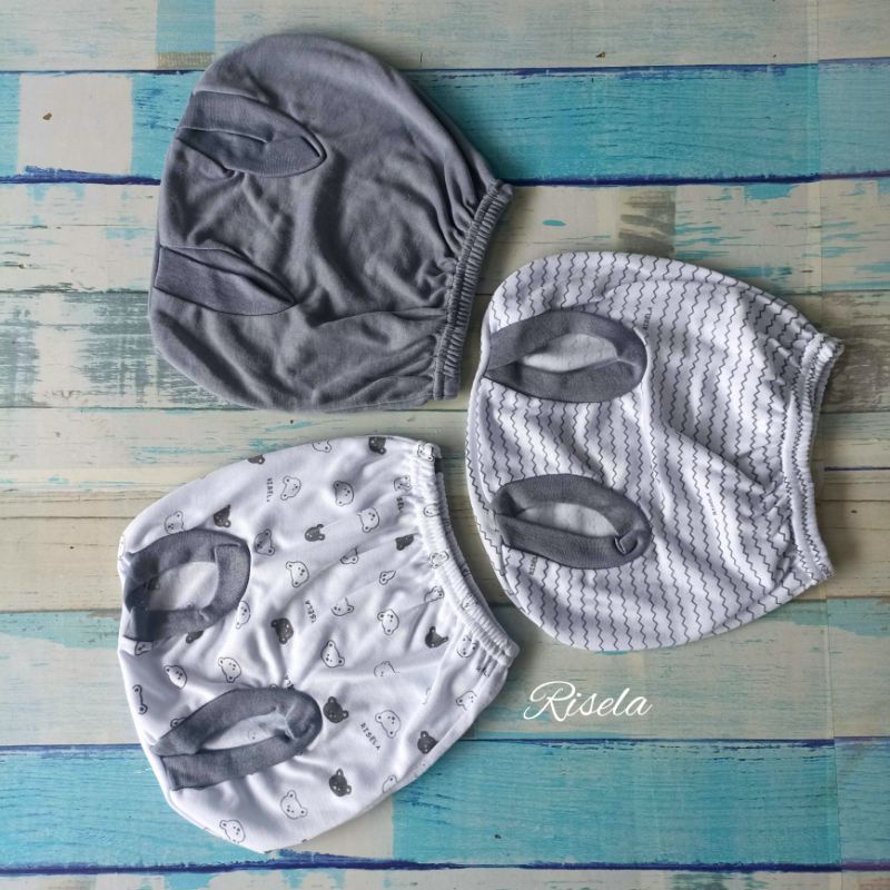 6 Pcs Celana Pop Bayi Newborn Seri Polos Abu Mix Motif