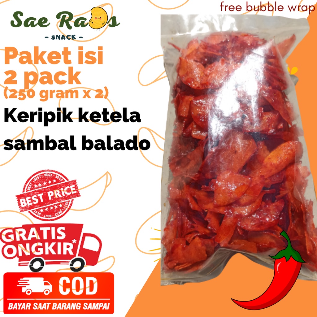 

Keripik singkong sambal balado pedas manis lengket 250 gram paket isi 2 pack