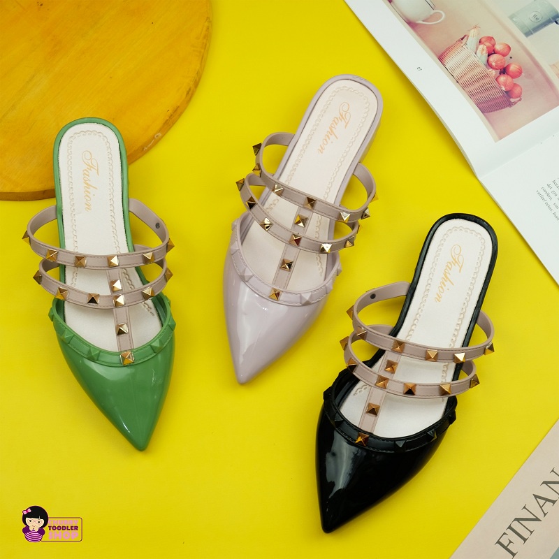 GLORYKIDZ SD2222 Sepatu Sendal Dewasa Valentino Fashion Duri Karet Import Bahan Lentur Flatshoes Rockstud Sepatu Wanita Flat Size 36-40