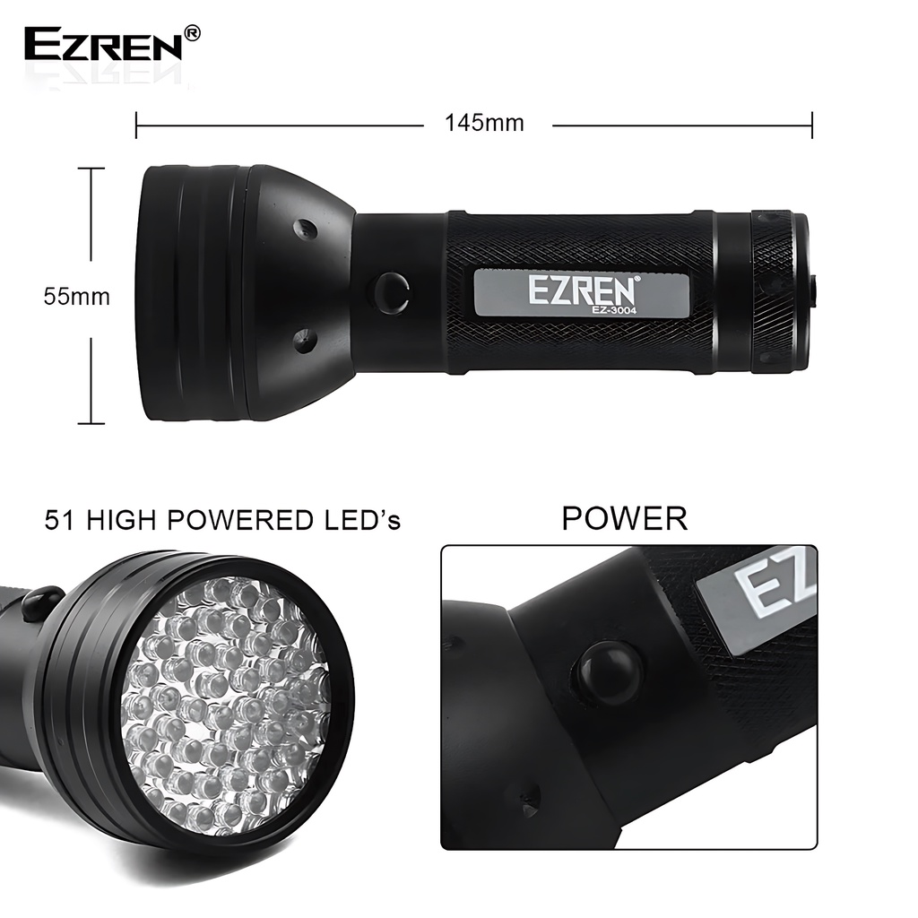 Ezren EZ-3004 Detector Senter UV Ultraviolet 400nm 51 LED Lampu UV