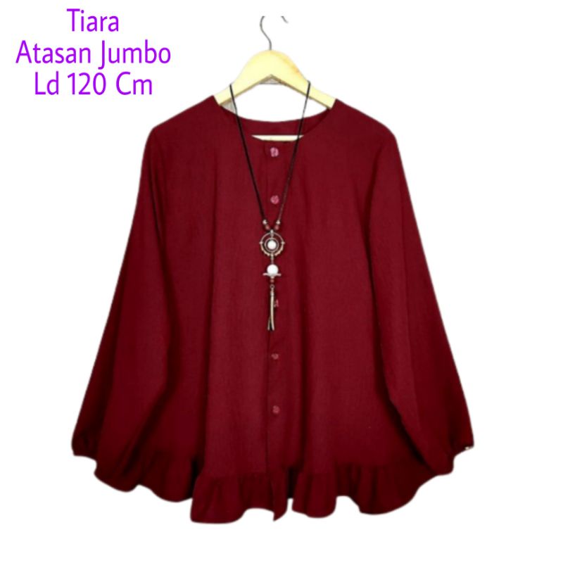 Atasan Blouse Tiara Jumbo Ld 120 cm Lengan 3/4 Karet Kancing Depan Hidup Bahan Moscrepe Busui dan Bumil . Atasan Baju Wanita Oversize Terbaru 2023 Kekinian Blus Dewasa Big Size Viral