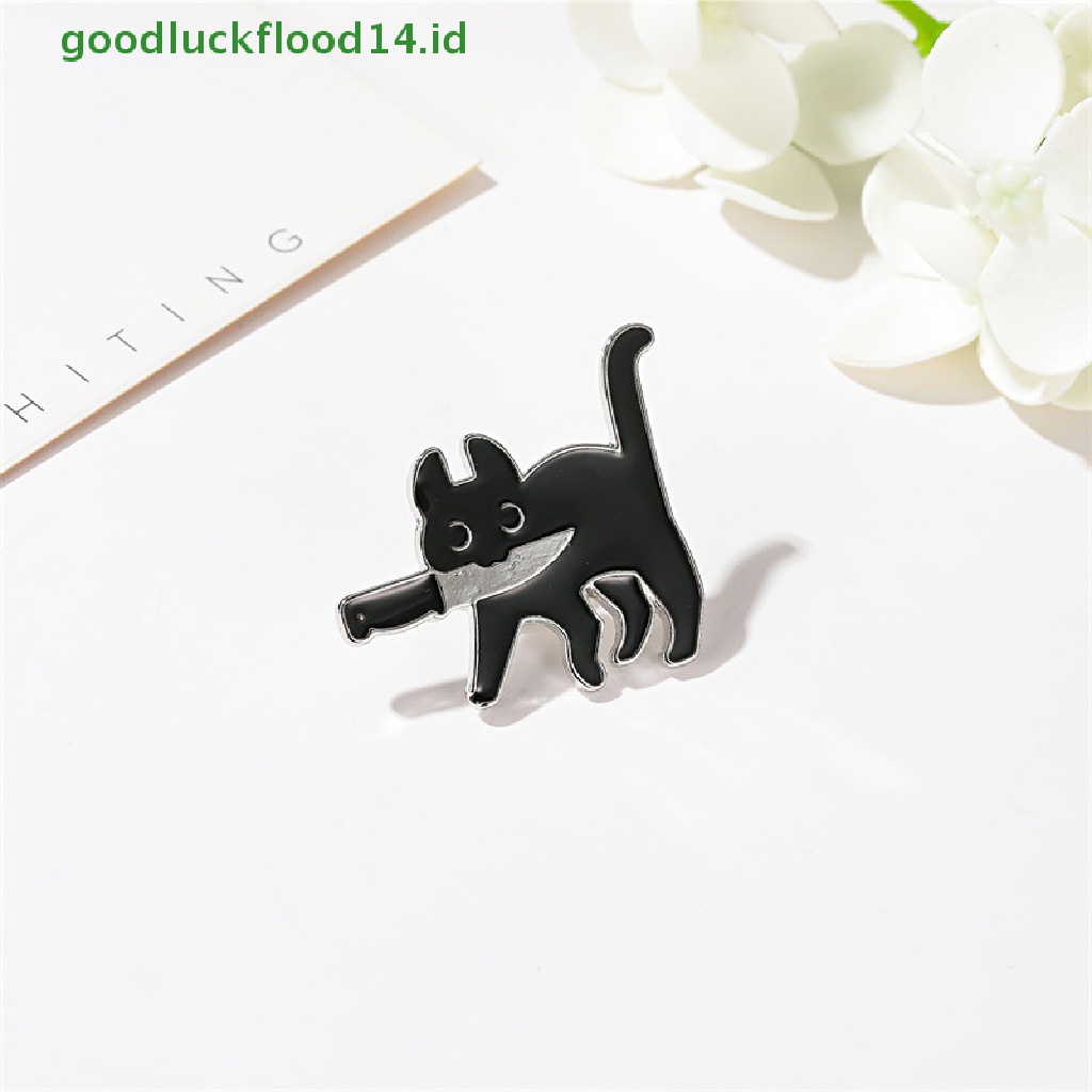 [GOOGFOUR] Kartun Kreatif Kucing Hitam Pemodelan Pop Enamel Pin Kerah Lencana Bros [TOP]