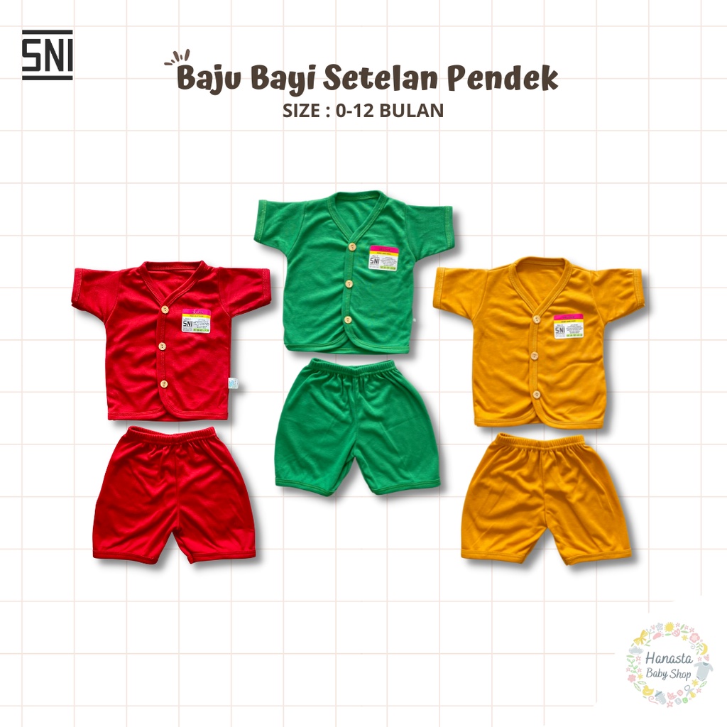 Baju Bayi Setelan Pendek Newborn Polos Katun Velove 0-12 Bulan