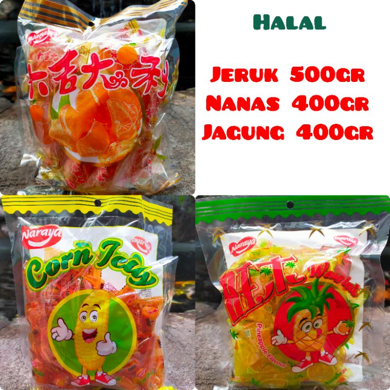 

Naraya jelly jeruk 500g, jelly nanas, jelly jagung exp 10.2025