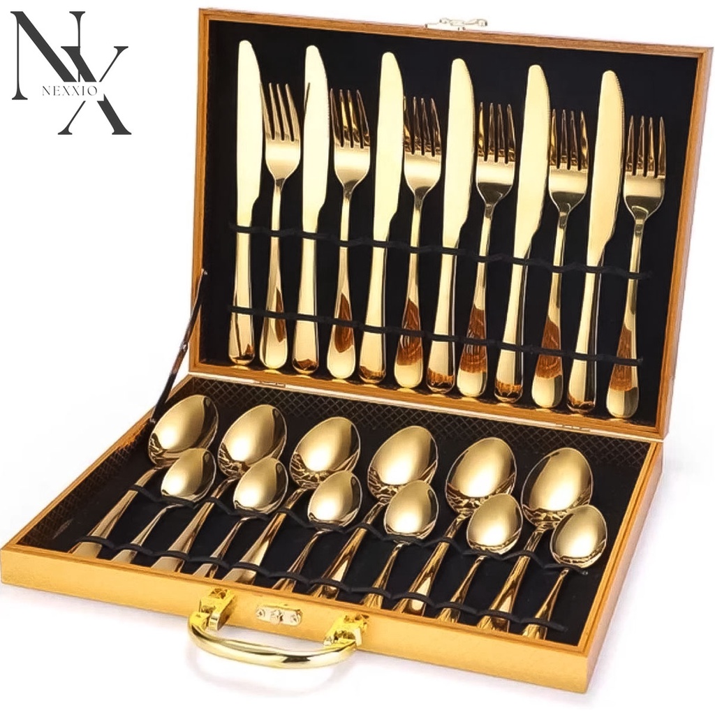 NexXio SENDOK SULTAN SET / SENDOK SULTAN MARBLE GOLD/ CUTLERY SET / SENDOK STAINLESS STEEL