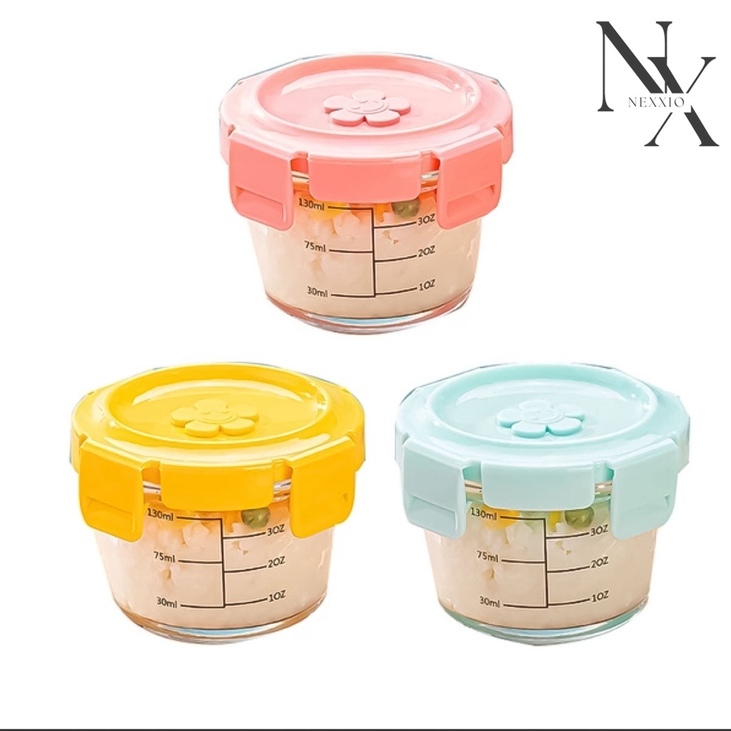 NEXXIO Tempat Mpasi Kaca / Kotak Tempat Makan Kaca Baby Glass Food Container Kedap Udara / Penyimpanan Mpasi Glass Baby.